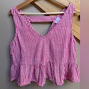 Abound Womens Linen Blend V Neck Cropped Top Medium Striped Babydoll Boho Resort